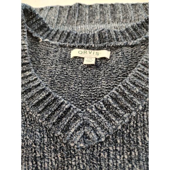 Orvis Woman's Blue Gray Chenille Pullover Soft Ribbed Sweater Size Large V Neck - Picture 6 of 10
